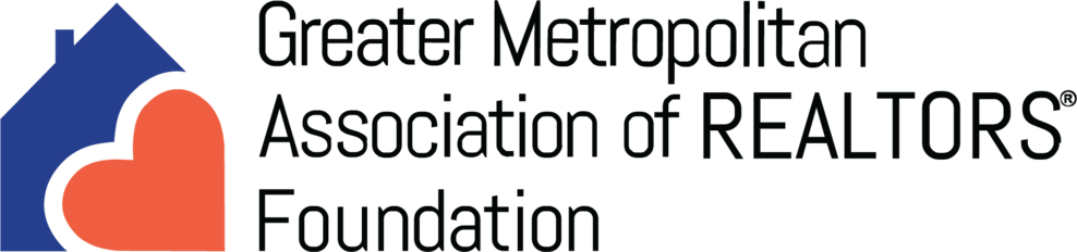 Logo of the Greater Metropolitan Association of REALTORS® Foundation featuring a house and heart design in blue and red.